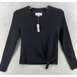 Neu mit Etikett Madewell Textur & Faden Shirt Damen XXS schwarz vorne Knoten Jacquard gerippt - Bild 1 von 11