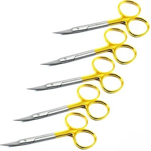 5x Kelly scissors 14 cm curved pointed gold Dental seam surgical TC - Picture 1 of 6