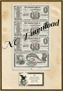 COPY 1865 Proof $1-$2 The National Bank Rutland Vermont #1450 - Picture 1 of 1