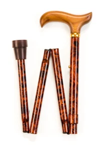 Folding Stick Bird's Eye Maple Walnut Print Derby Cane Adjustable 4 Part - Picture 1 of 4