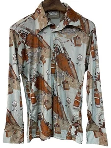 VTG Oleg Cassini Burma Mens Golf Drinks Smoking 70s Caddy Shack Collared Shirt L - Picture 1 of 12