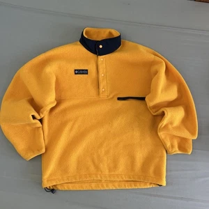 Vintage Made USA Columbia 1/4 Druckknopf gelb blau Fleece Pullover Jacke Herren Medium - Bild 1 von 6