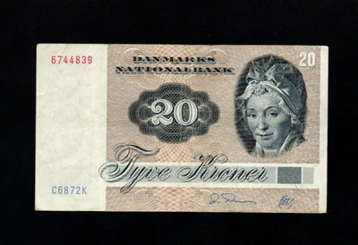 20 KRONER  VERY FINE  BANKNOTE FROM DENMARK  1972   PICK-49 - Image 1 of 2