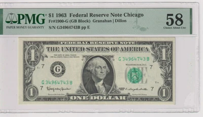 Fr 1900-G (GB)  1963 $1 FRN G34964743B bp452 PMG 58 CHICAGO NON MULE - Image 1 of 2