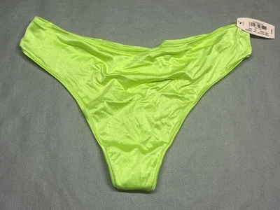 RARE VINTAGE VICTORIAS SECRET SILKY SMOOTN SATIN GLOSSY THONG PANTY LIME NEW L - Image 1 of 4