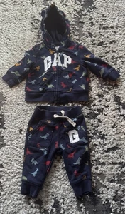 Boy BABY GAP blue Logo Dinosaur 2 Piece Sweatshirt Sweatpants Set 6-12 M Hoodie - Picture 1 of 7