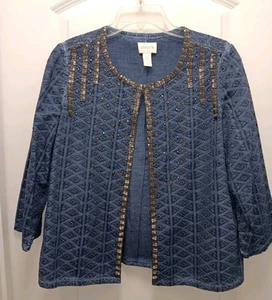 Chico's Gr. 0 (Small) indigoblaue Jacke mit Ösen Metallic-Perlen vorne offen - Bild 1 von 5