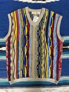 Vintage Delf Sweater Brand Coogi Style 3D Graphic Sweater Vest Mens 2XL - Picture 1 of 12