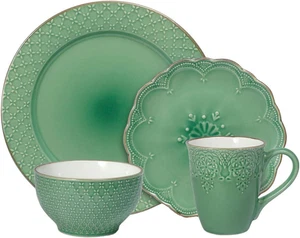 Französisches Spitzen Geschirrset, 16-teilig, grün - Bild 1 von 2