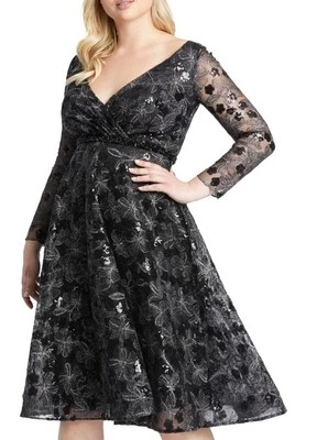 NWT Mac Duggal Women’s 67541 Black Floral Sequined Beaded LS Cocktail Dress 20W - Image 1 of 4