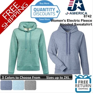 🔥 J. America Women Electric Fleece Blend Hooded Sweatshirt Up To 2XL 8742 - Picture 1 of 7