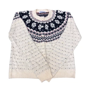 Uniqlo Cardigan Womens Large Cream Black Fair Isle Nordic Warm Button Front - Picture 1 of 3