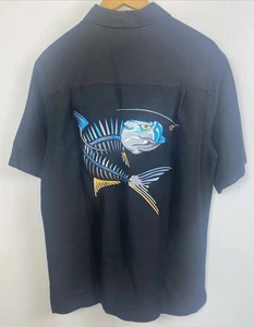 Hook & Tackle Bass Fishing Shirt  Short Sleeve Button Up  Men’s BLACK SZ. Medium - Picture 1 of 6