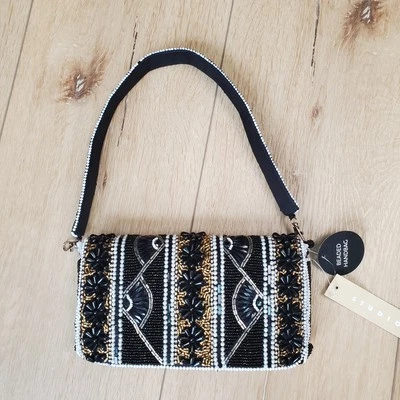 Viral Made in India Beaded Bag Black White Tribal Handmade Abstract Purse READ - Image 1 of 4