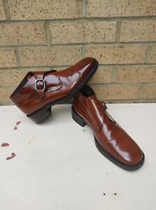 Vtg Y2K 2000 Chunky JFK one Burgundy Leather Monk Ankle Boot Size 8E.   g