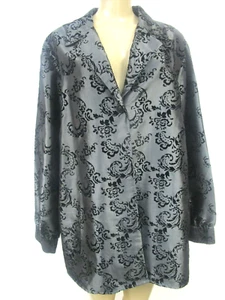 SAG HARBOR SHINY GRAY & BLACK FLORAL DESIGN LONG SLEEVE BLOUSE SIZE 3X - NEW - Picture 1 of 6