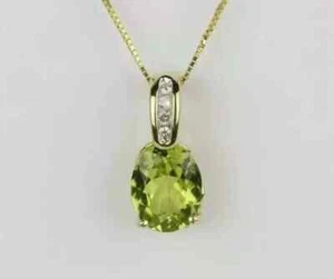 14K Yellow Gold Plated 18" Chain Pendant 2.00Ct Oval Cut Lab-Created Peridot - Picture 1 of 3
