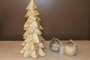 GLITZ + GLIMMER GOLD RESIN HOLIDAY CHRISTMAS TREE(s) 16" TABLETOP DECOR - NEW - Picture 1 of 1