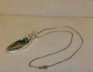.925 Vintage Sterling Silver Necklace With 2" Chrysacolla Pendant. 18" Chain, - Picture 1 of 6