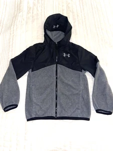 Under Armour Jacket Youth Small Grey Loose Fleece Full Zip Hooded Pockets Logo - Picture 1 of 16
