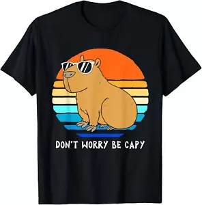 Retro Rodent Funny Capybara Dont Be Worry Be Capy T-Shirt Hoodie - Picture 1 of 15