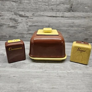 Vintage Retro Brown/Yellow Ceramic Covered Cheese Butter Teacake Dish 5.75” Set - Picture 1 of 21