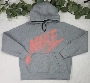 Nike Mens Gray and Orange Spellout Pullover Hoodie Size L - Picture 1 of 7
