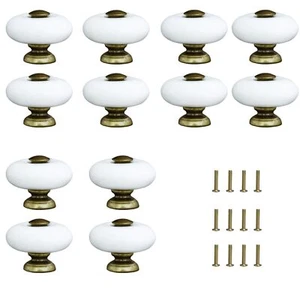 12 PCS 1.3" Ceramic Knobs White Round Cabinet Knobs Brass Drawer Pulls - Picture 1 of 7