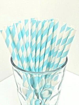 Light/Baby BLUE Paper Biodegradable Straw 25/50/100/200 pc Party Birthday baby - Image 1 of 3