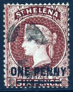 ST. HELENA QV 1880 Recargo de un centavo en el lago Wmk Corona CC Perf.14 SG 27 en muy buen estado - Imagen 1 de 2