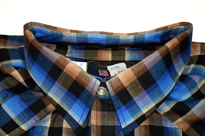 Vintage Plaid Western Shirt Size XL/2XL 70s Panhandle Slim Golden Blue Plaid NWT - Изображение 1 из 4