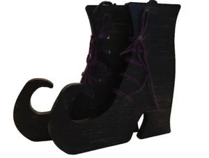 Halloween Witch Boots Wooden Table Accent Holiday Home Self Standing Decor NEW - Picture 1 of 5