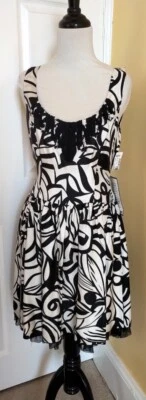 KENSIE Black/White Sleeveless Beaded Silk Dress w/ Gathered Waistline (6) NWT - Image 1 of 4