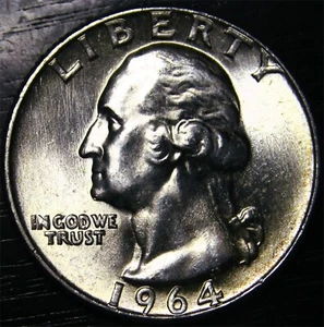 1964 Washington Quarter 25c US Coin 90% Silver Philadelphia Mint BU - Picture 1 of 2