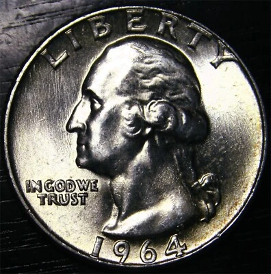1964 Washington Quarter 25c US Coin 90% Silver Philadelphia Mint BU - Image 1 of 2