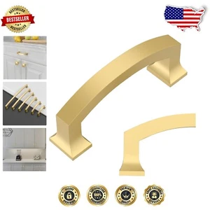 Stylish 10 Pack Brushed Gold Cabinet Handles - 3.75 Inch Hole Center Pulls - Picture 1 of 8