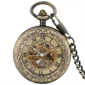 Vintage Mechanical Automatic Pocket Watch Transparent Skeleton Relogio De Bolso - Picture 1 of 9