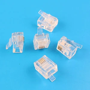 100Pcs RJ11 Connector Modular Phone Plug 6P4C CAT3 - Picture 1 of 5