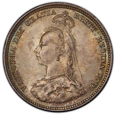 UK - GREAT BRITAIN , 1 SHILLSING 1887 JUBILEE HEAD - PCGS MS 64 ( 21 ) , RARE - Image 1 of 4