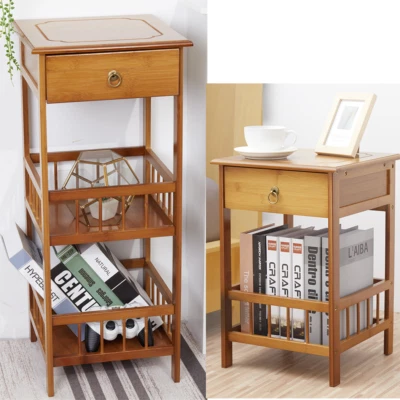 Beistelltisch Schublade Nachttisch 3 Ablage Telephontisch Zeitungsständer Holz - Bild 1 von 4