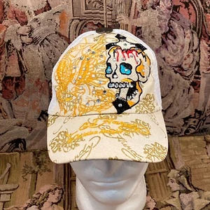 Don Ed Hardy Christian Audigier Rhinestone Skull Trucker Hat Adult Embroidered - Picture 1 of 12