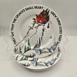 Grinch’s Small Heart Grew 3 Sizes Salad Plates Set 4 Zrike Christmas Sled - Picture 1 of 5