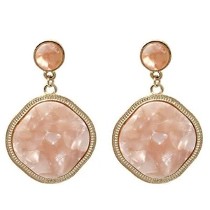 Acrylic Swirled Marble Look Peach Yellow Gold Plate Dangle Post Pierced Earrings - Picture 1 of 1