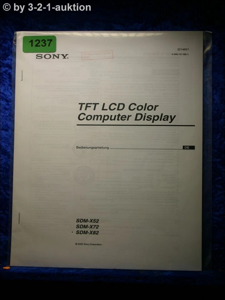 Sony Manuale Di Istruzioni SDM X52 /X72 /X82 Monitor Per Computer (#1237) - Immagine 1 di 1