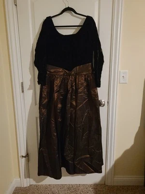 Vestido Cosplay Vintage Años 80 Alfred Angelo Terciopelo Período Tafetán Talla 14 Marrón Largo Foto 1 de 4