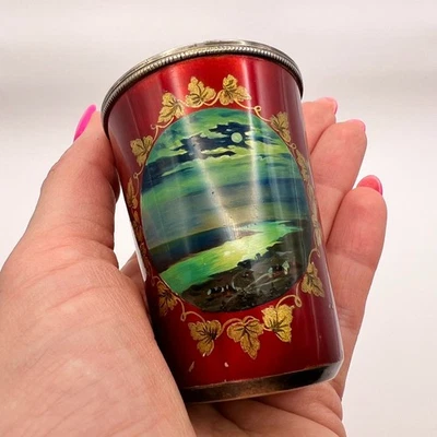 Taza de tiro vintage URSS dorada plata de ley 875 color esmalte paisaje 53,8 gr Foto 1 de 4