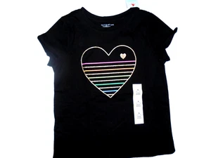 CAMISETA CAT & JACK NIÑAS CORAZÓN BRILLO EN ALGODÓN NEGRO TALLA 6-7 - Imagen 1 de 4
