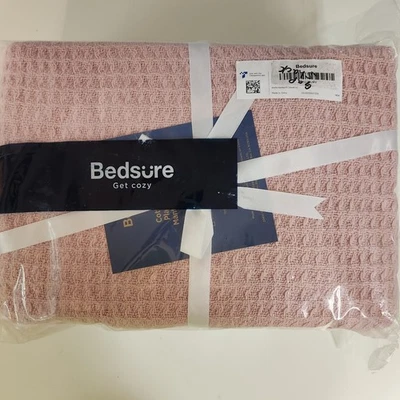 Nueva manta de algodón Bedsure King tejido gofre malva color rosa polvoriento 90"x104" Foto 1 de 4
