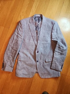 Bar III Sport Coat Jacket Blazer Linen Blue Sz 42R Two Button Dual Vent Slim Fit - Picture 1 of 8