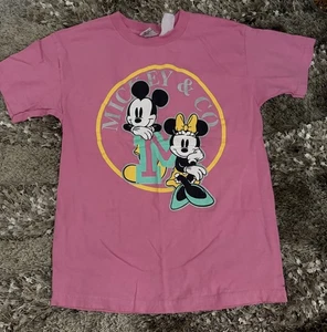 Vintage Mickey & Co Minnie & Mickey Pink Tee 90’s Girls Size 10/12 - Picture 1 of 3